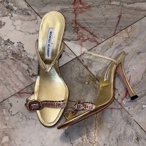 Auth Manolo Blahnik vintage gold rainbow sandals